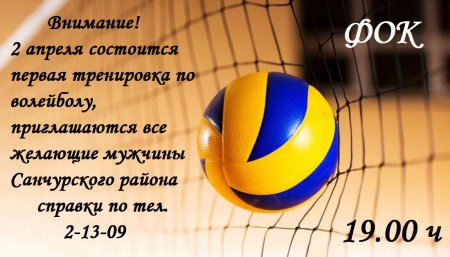 Внимание! 2 апреля состоится тренировка по волейболу.