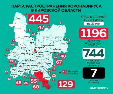 Территории распространения коронавирусной инфекции в Кировской области по состоянию на 22.05.2020