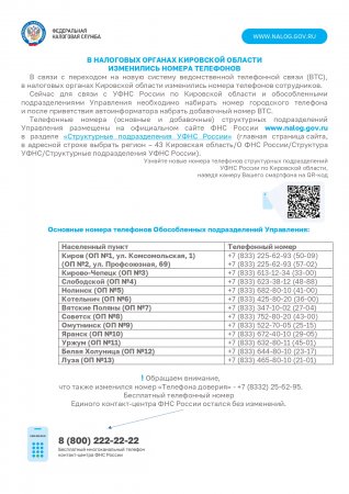В налоговых органах Кировской области изменились номера телефонов